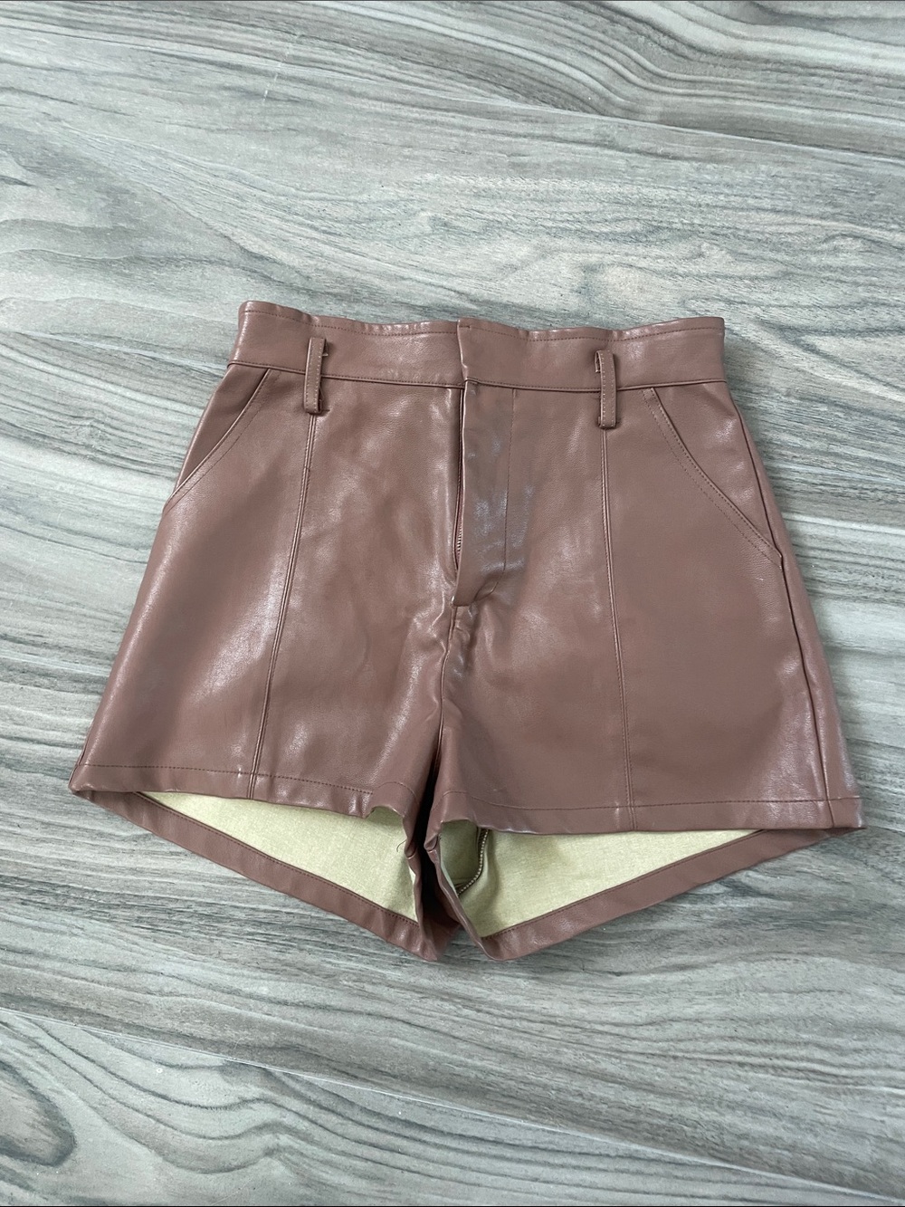 Faux Leather High-Waist Shorts in Mauve